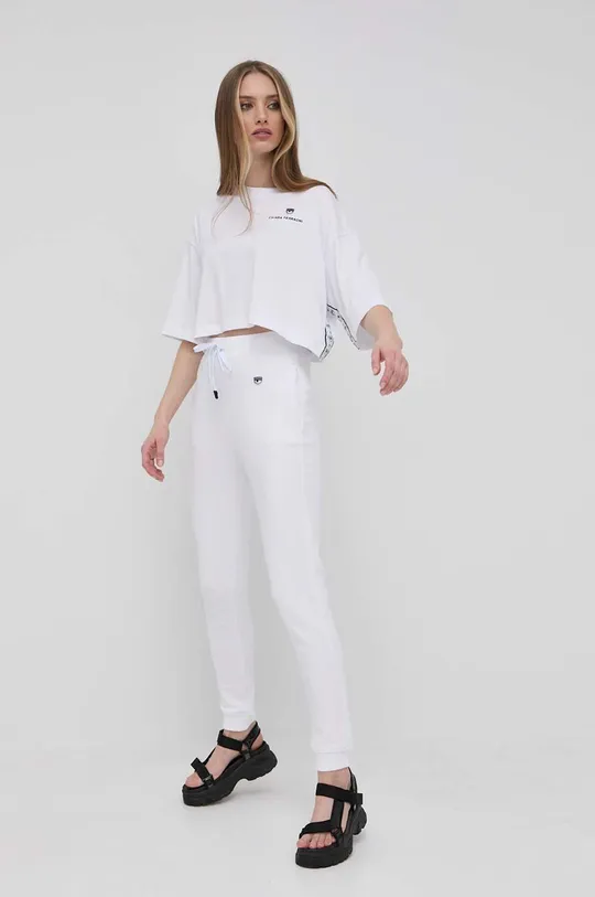 Βαμβακερό παντελόνι Chiara Ferragni λευκό