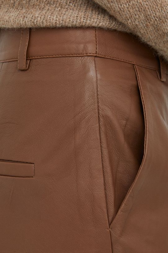 brudny brązowy Gestuz spodnie skórzane