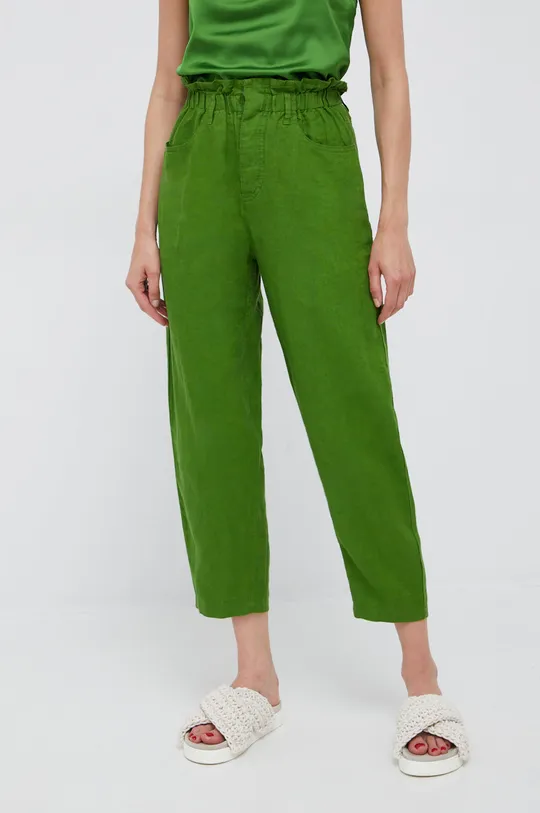 zielony United Colors of Benetton spodnie lniane Damski