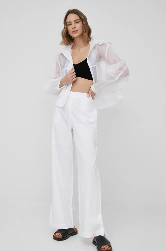 biały Calvin Klein spodnie lniane Damski