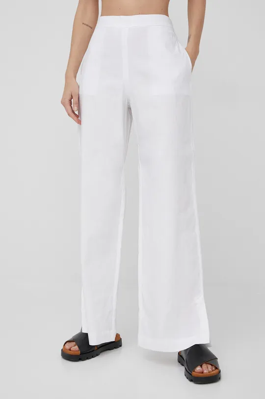 Calvin Klein spodnie lniane biały