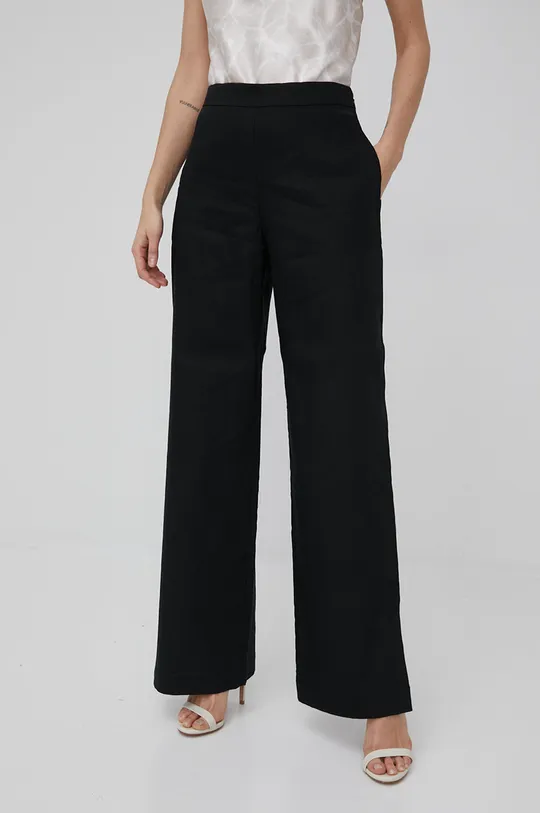 Λινό παντελόνι Calvin Klein μαύρο