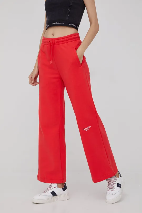 κόκκινο Βαμβακερό παντελόνι Calvin Klein Jeans Γυναικεία