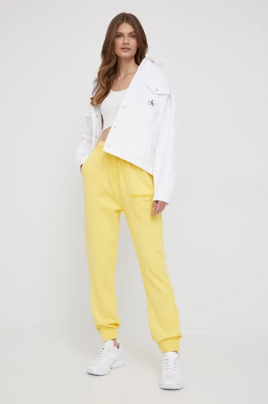 κίτρινο Βαμβακερό παντελόνι Calvin Klein Jeans Γυναικεία