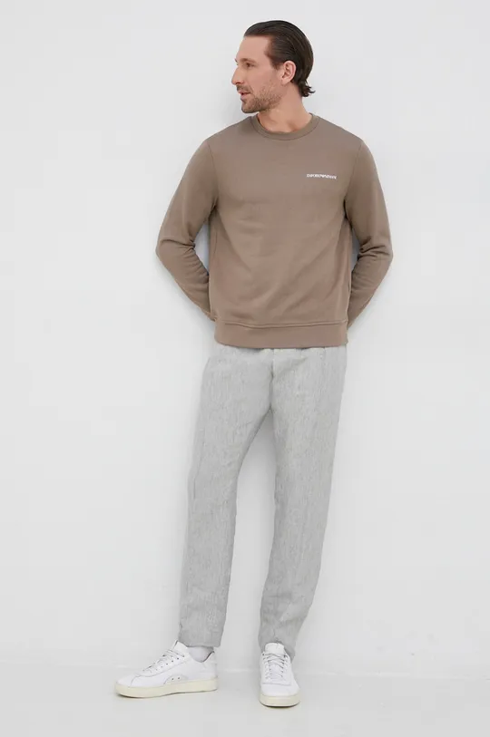 Льняные брюки Emporio Armani серый