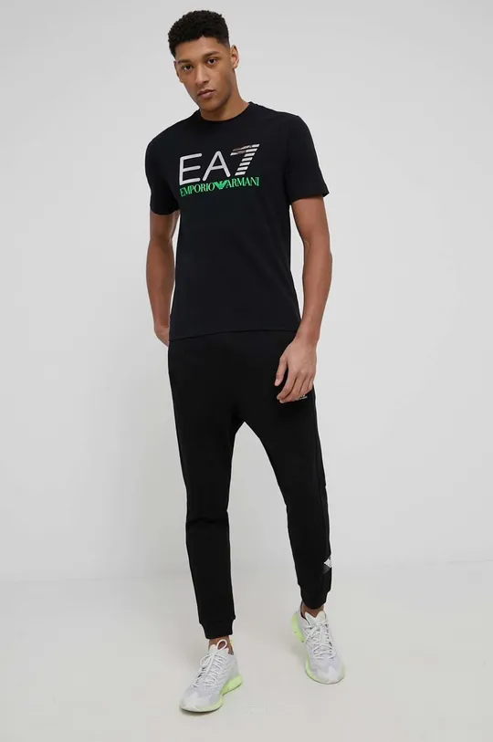 μαύρο Βαμβακερό παντελόνι EA7 Emporio Armani Ανδρικά