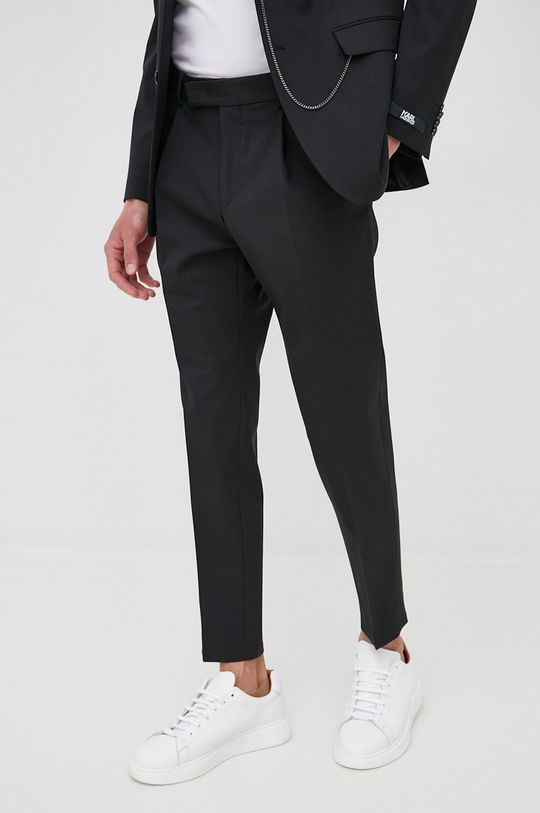 Vlnené nohavice Karl Lagerfeld čierna