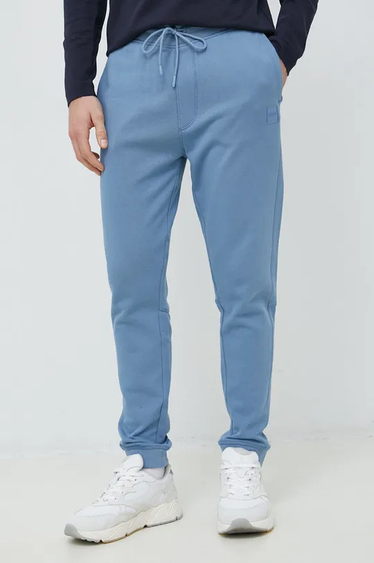 niebieski BOSS spodnie dresowe bawełniane BOSS ORANGE Męski