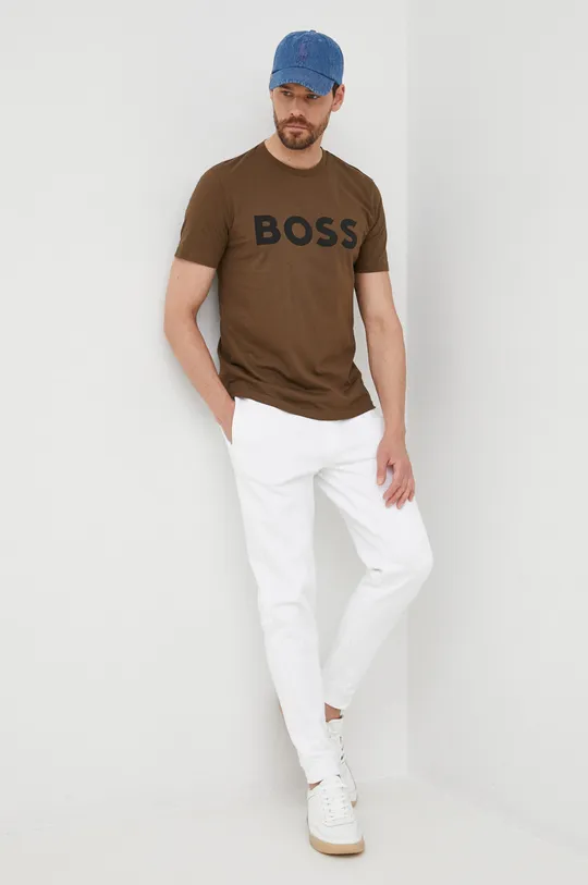 Хлопковые спортивные штаны BOSS Boss Casual белый