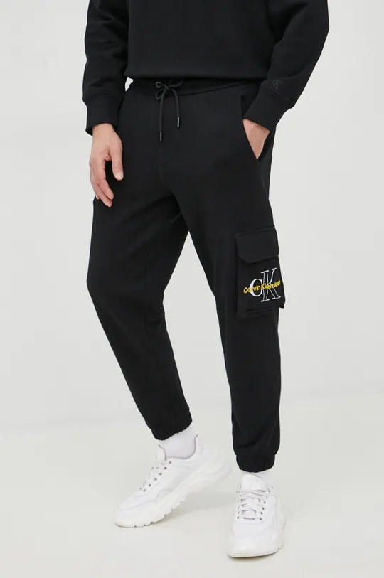 μαύρο Βαμβακερό παντελόνι Calvin Klein Jeans Ανδρικά