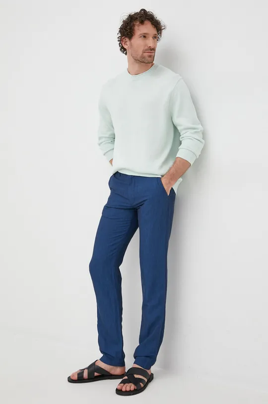 Λινό παντελόνι Tommy Hilfiger σκούρο μπλε