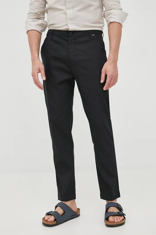μαύρο Λινό παντελόνι Calvin Klein Ανδρικά