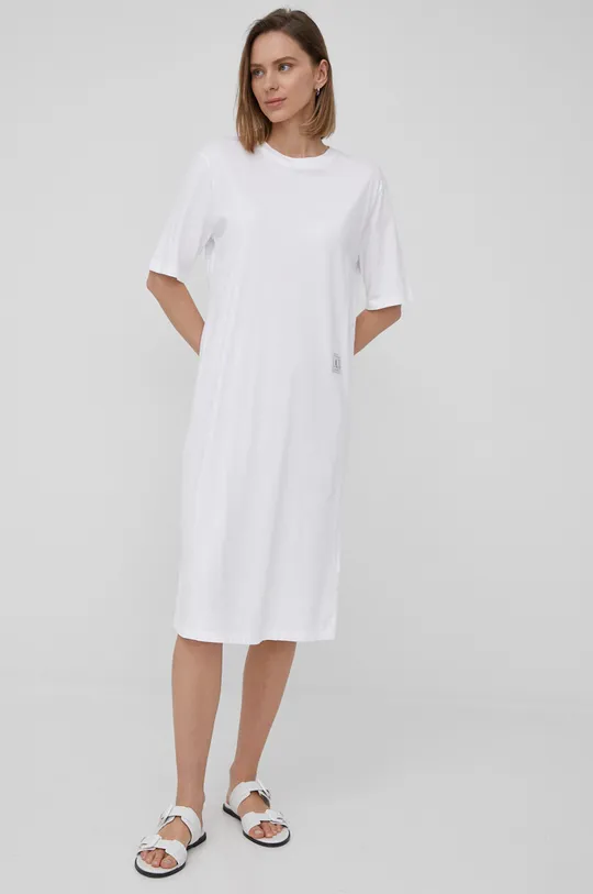 bijela Pamučna haljina Armani Exchange Ženski