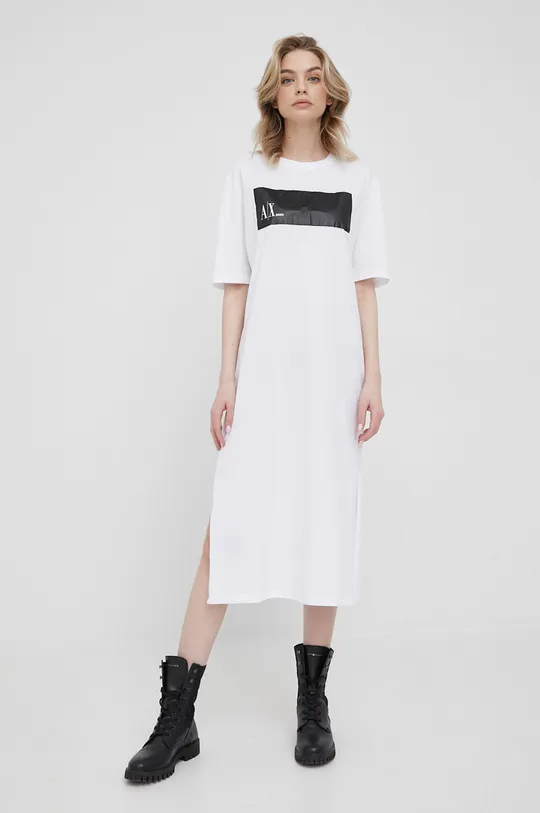 λευκό Βαμβακερό φόρεμα Armani Exchange Γυναικεία