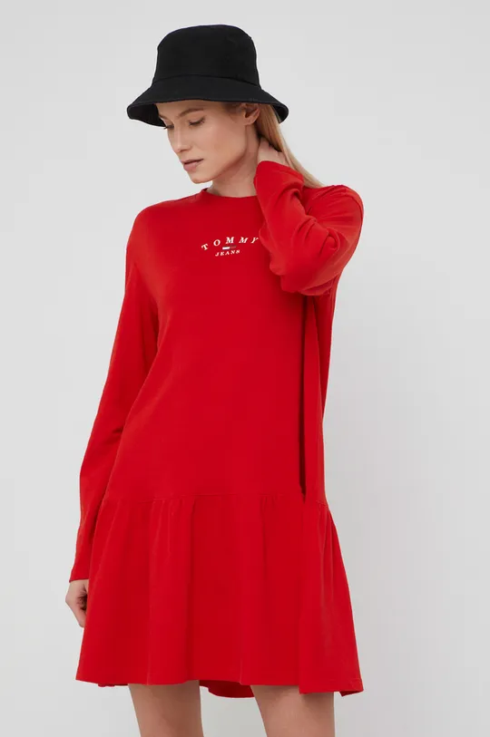 κόκκινο Tommy Jeans - Βαμβακερό φόρεμα Γυναικεία