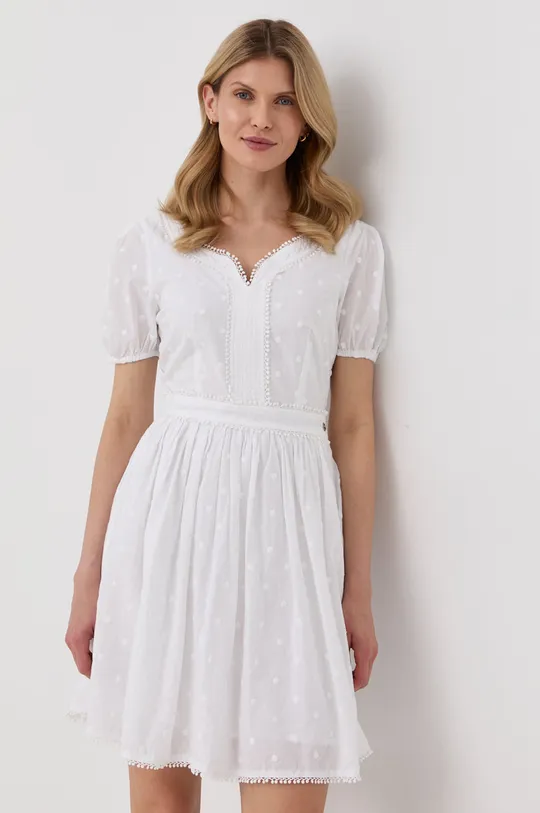 bijela Pamučna haljina Guess Ženski