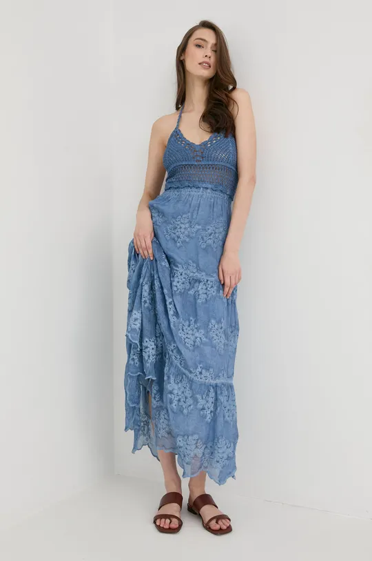 μπλε Φόρεμα από συνδυασμό μεταξιού Guess Γυναικεία