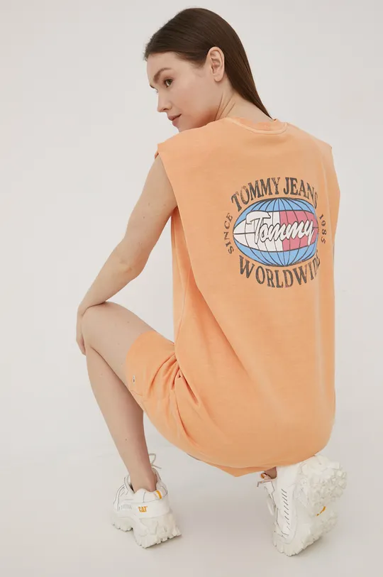 oranžová Bavlnené šaty Tommy Jeans Dámsky
