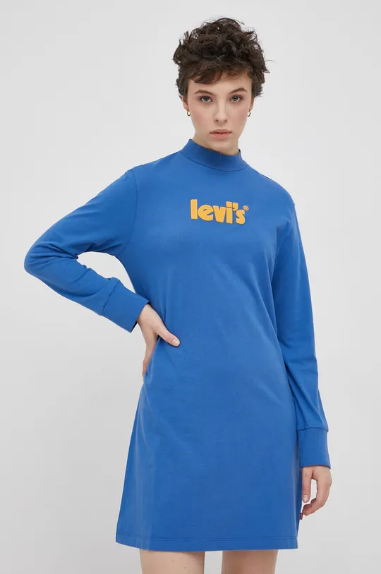 Bombažna obleka Levi's modra