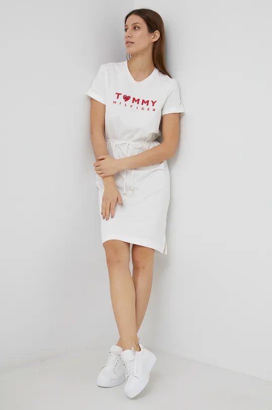 Tommy Hilfiger - Βαμβακερό φόρεμα λευκό