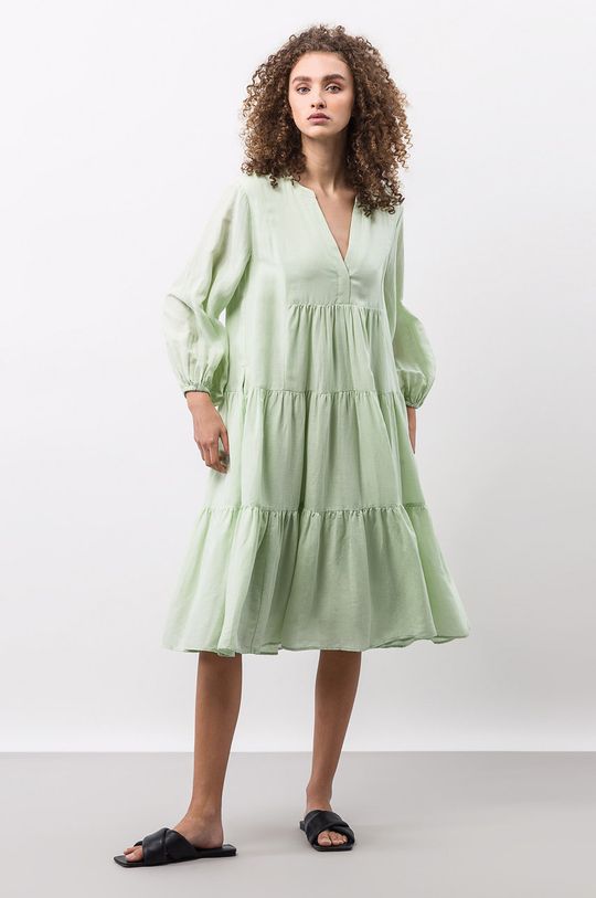 blady zielony Ivy Oak sukienka z lnem Damski
