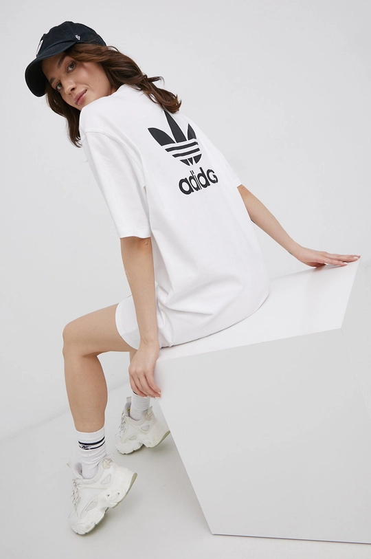 bijela Pamučna haljina adidas Originals Adicolor Ženski