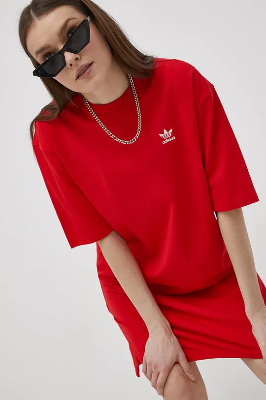 crvena Pamučna haljina adidas Originals Ženski