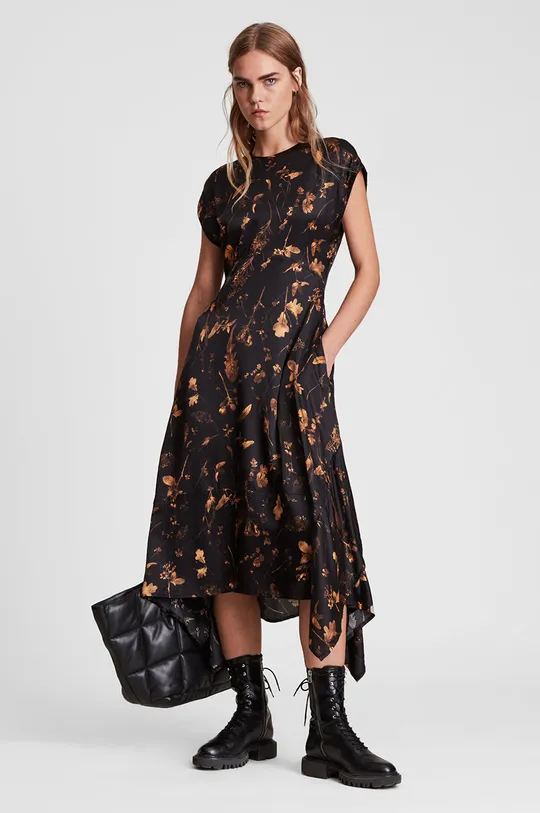 fekete AllSaints selyemkeverékes ruha Gianna Női