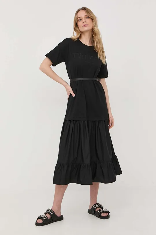 μαύρο Βαμβακερό φόρεμα Twinset Γυναικεία