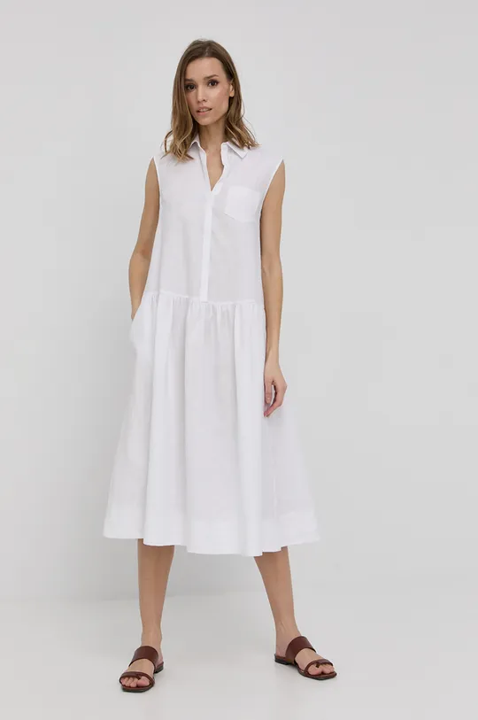 λευκό Λινό φόρεμα Max Mara Leisure Γυναικεία