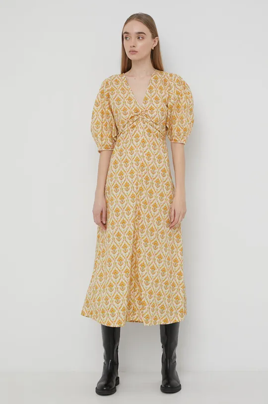 Βαμβακερό φόρεμα Notes du Nord κίτρινο