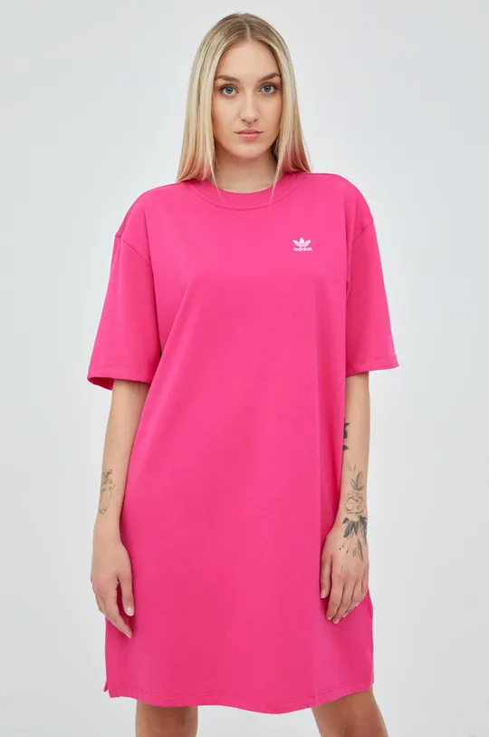 roza Bombažna obleka adidas Originals Adicolor Ženski