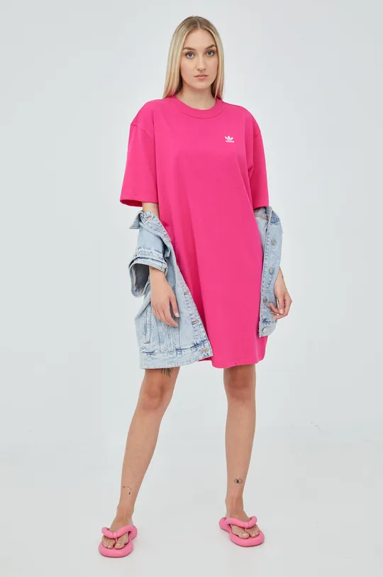 Βαμβακερό φόρεμα adidas Originals Adicolor ροζ