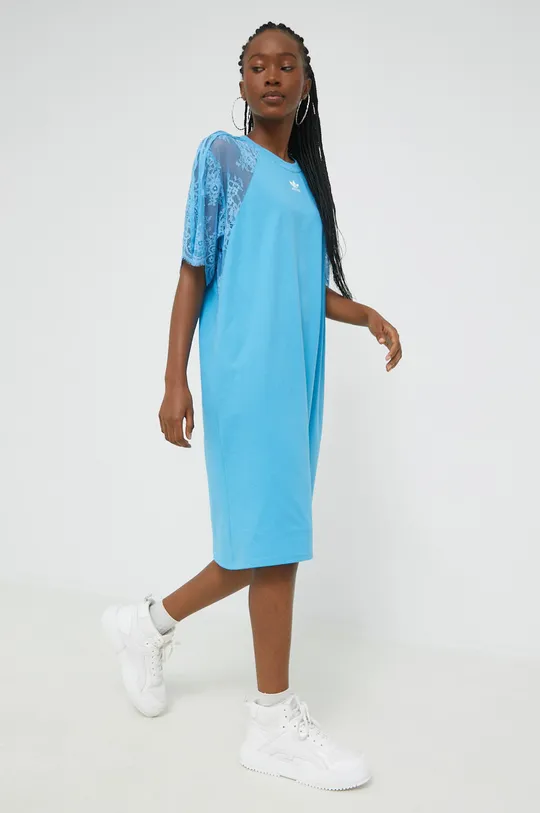 блакитний Бавовняна сукня adidas Originals Adicolor Жіночий