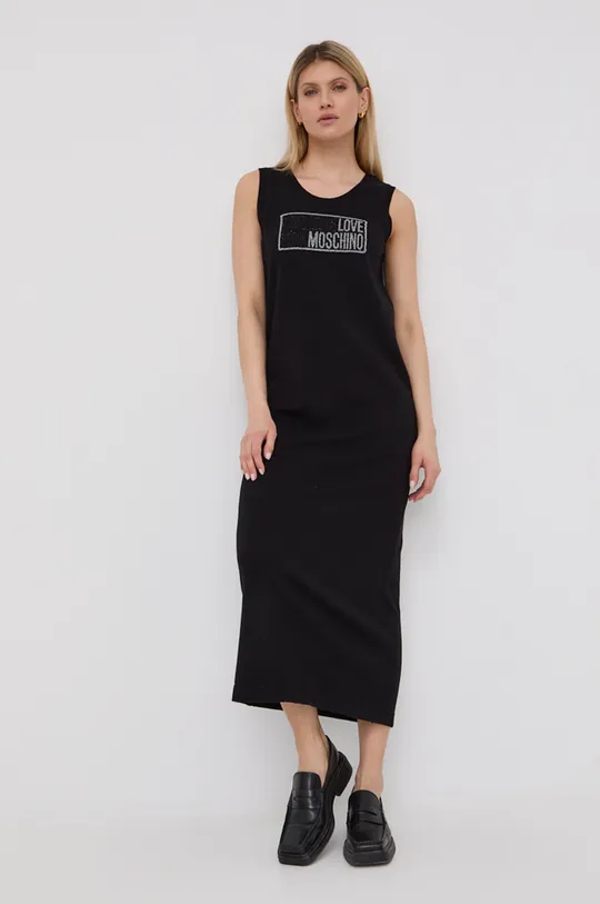 crna Pamučna haljina Love Moschino Ženski