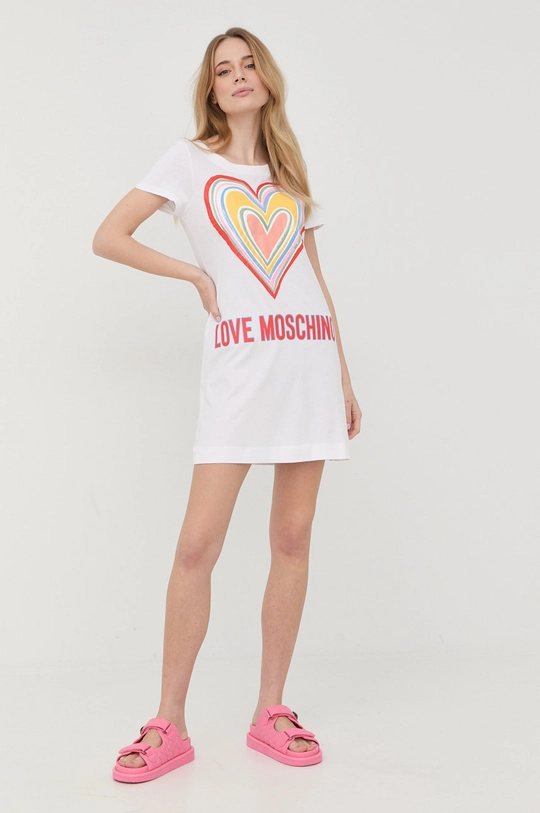 Βαμβακερό φόρεμα Love Moschino λευκό