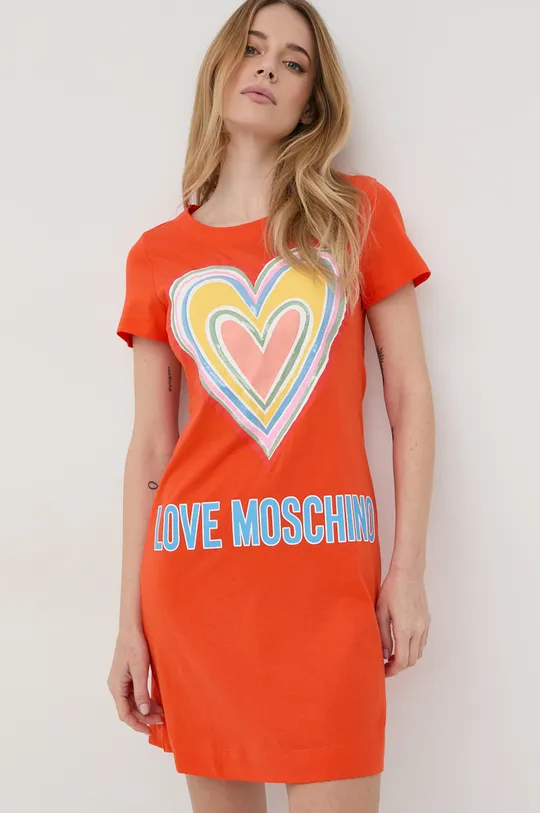 pomarańczowy Love Moschino sukienka bawełniana Damski