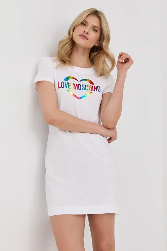 bijela Pamučna haljina Love Moschino Ženski