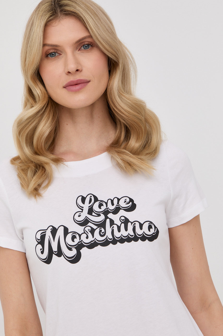 Love Moschino sukienka bawełniana, kolor biały mini prosta