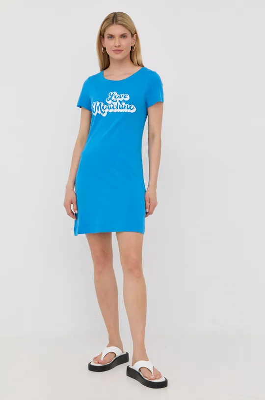 Бавовняна сукня Love Moschino блакитний