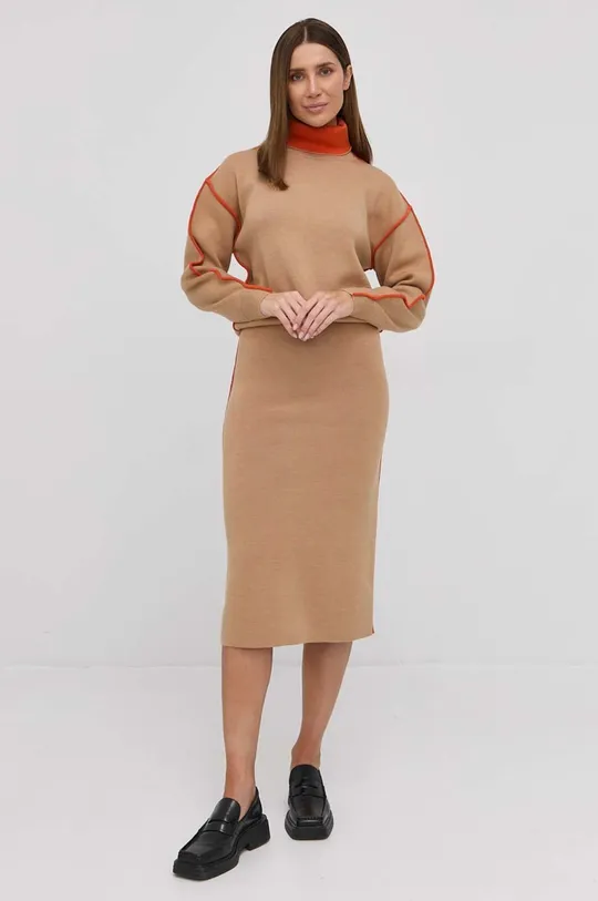 Шерстяное платье Victoria Beckham коричневый