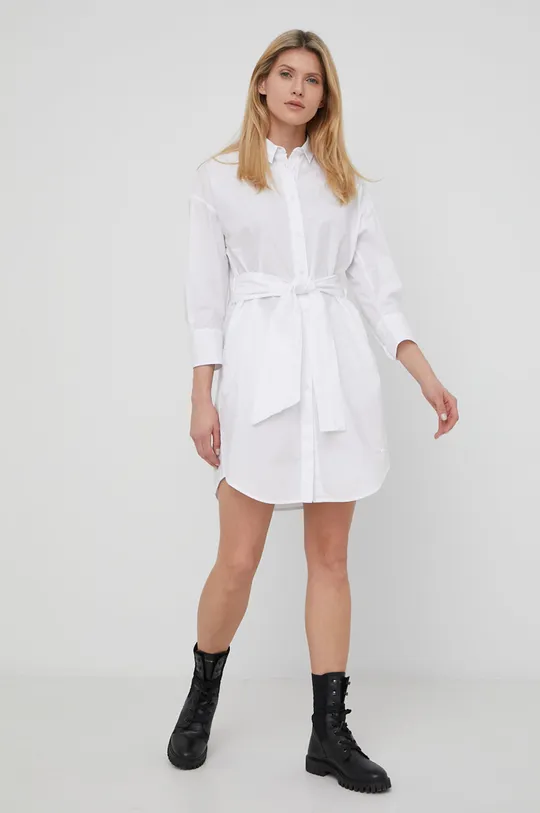 λευκό Βαμβακερό φόρεμα Pepe Jeans Milena