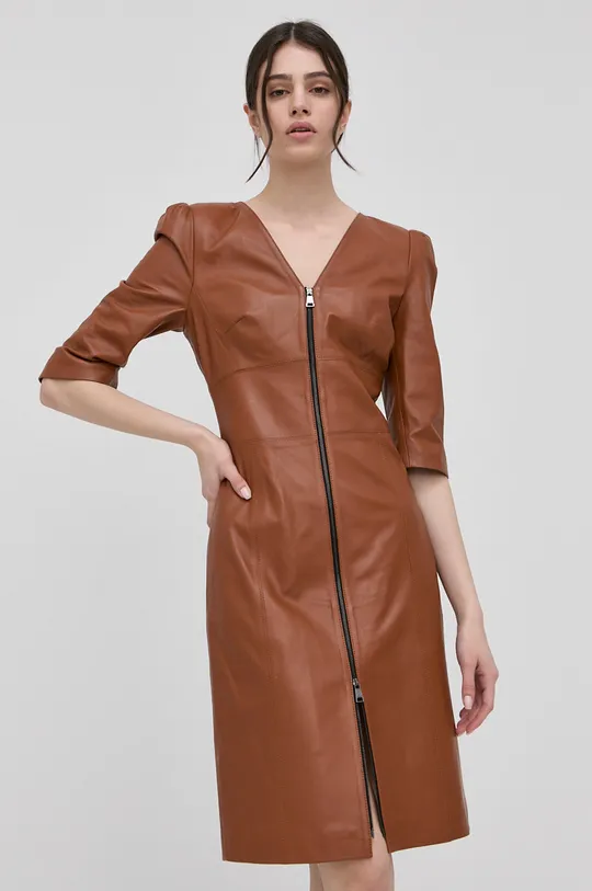 brązowy Karl Lagerfeld sukienka skórzana 220W1902 Damski