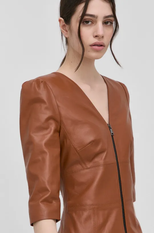 brązowy Karl Lagerfeld sukienka skórzana 220W1902