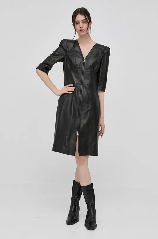 čierna Kožené šaty Karl Lagerfeld Dámsky