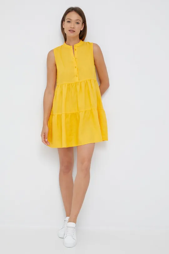 rumena Lanena obleka Sisley Ženski