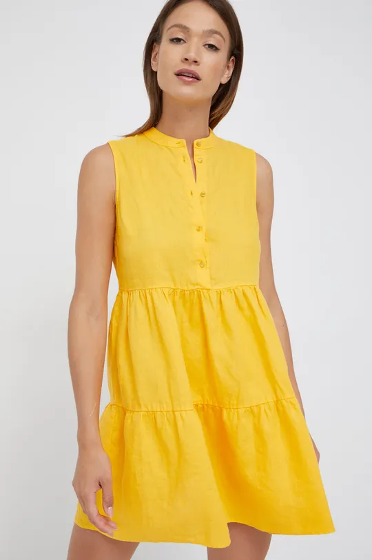Ľanové šaty Sisley žltá
