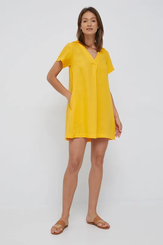 Sisley sukienka lniana żółty