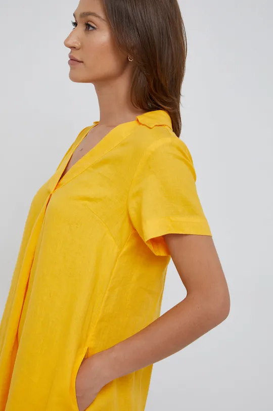 sárga Sisley vászon ruha