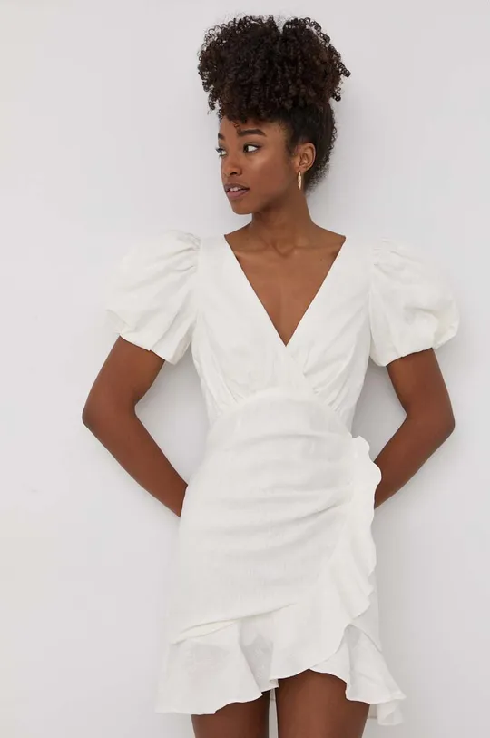 λευκό Λινό φόρεμα Bardot Γυναικεία